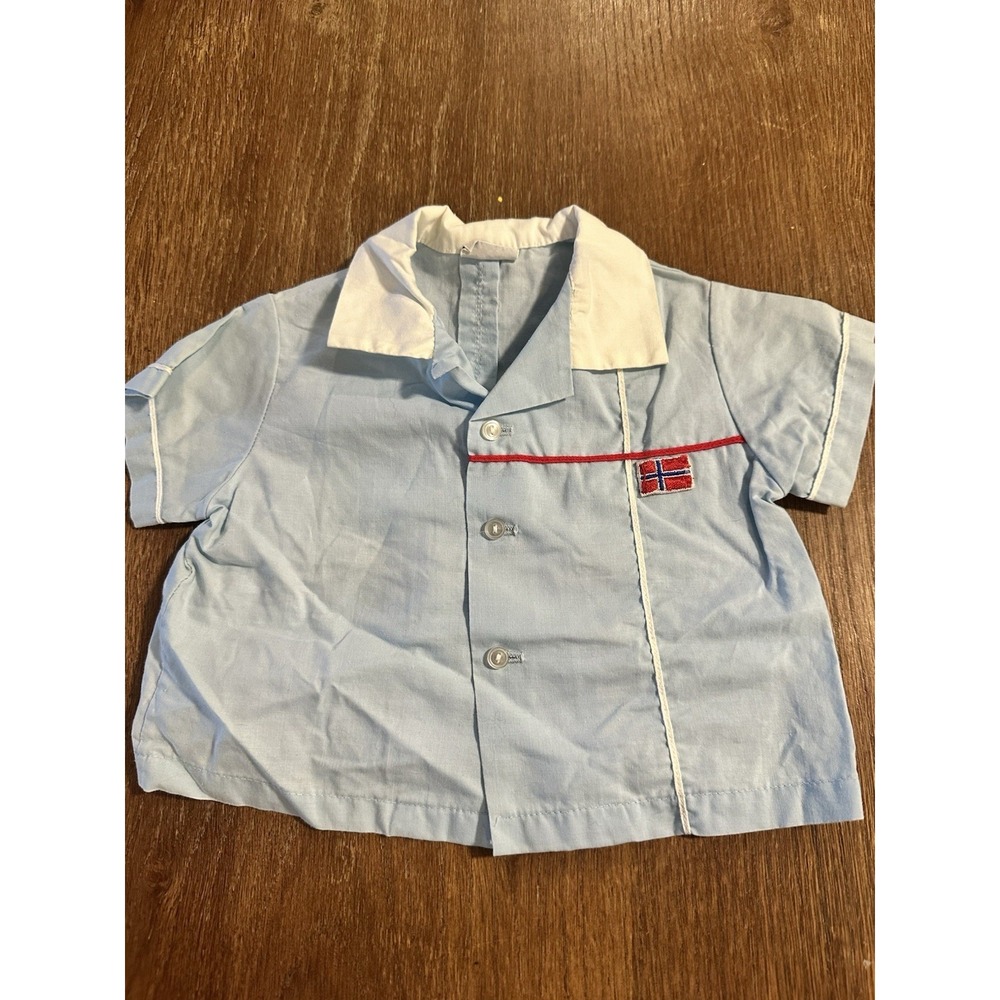 Toddle Tyke Vintage Baby Boys Shirt Embroidered Baby Blue 11-16lbs